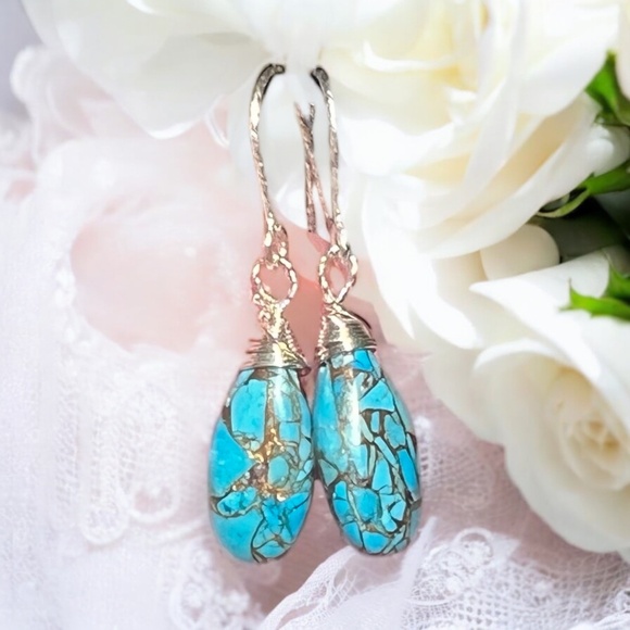 Natural Paraiba Turquoise Earrings Sterling Silver, December Birthstone - Picture 4 of 9